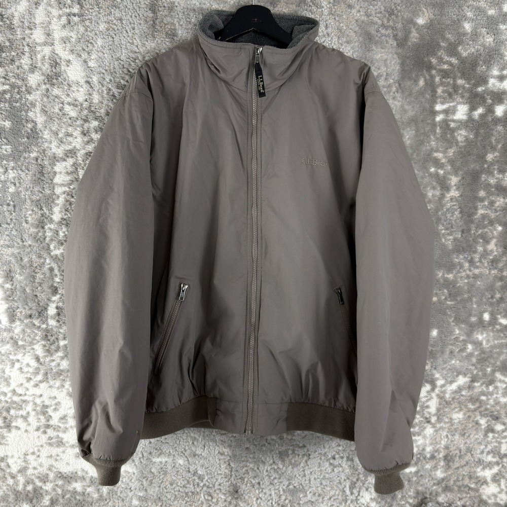 L.L.Bean Size L Warm Up Fleece Lined Bomber Jacket Taupe‎ Long Sleeve Mens
